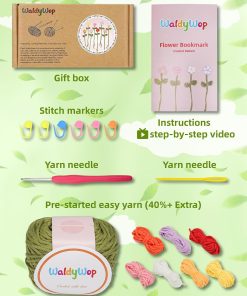 Alternative view of WaldyWop Crochet Kit for Beginners - 8 Flower Bookmarks Knitting Kit w/Step-by-Step Video Tutorials & Soft Yarn. Hook - Wobbles DIY Art Craft Kit for Adults. Birthday Gifts for Women Teen