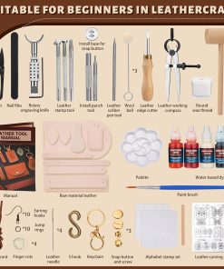 Alternative view of Leather Crafting Kit: Leather Working Tools and Supplies for DIY Craft Beginners Stamping Dyeing Carving Sewing Edge Sealing with Video Tutorials for Earrings Wallet Keychain Wristband Bookmark