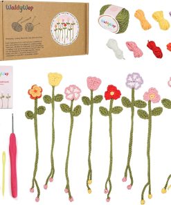 WaldyWop Crochet Kit for Beginners - 8 Flower Bookmarks Knitting Kit w/Step-by-Step Video Tutorials & Soft Yarn. Hook - Wobbles DIY Art Craft Kit for Adults. Birthday Gifts for Women Teen